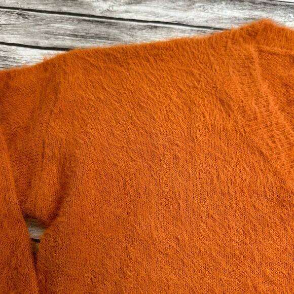 White Birch Women's Oversized Fit Fuzzy V Neck Sweater Burnt Orange M Med Medium - Picture 6 of 13